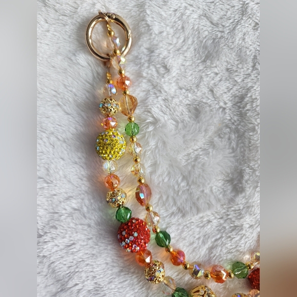 Colorful Beaded 2 Strand Chain with Carriage Purse Charm Bag Chain - Picture 4 of 9